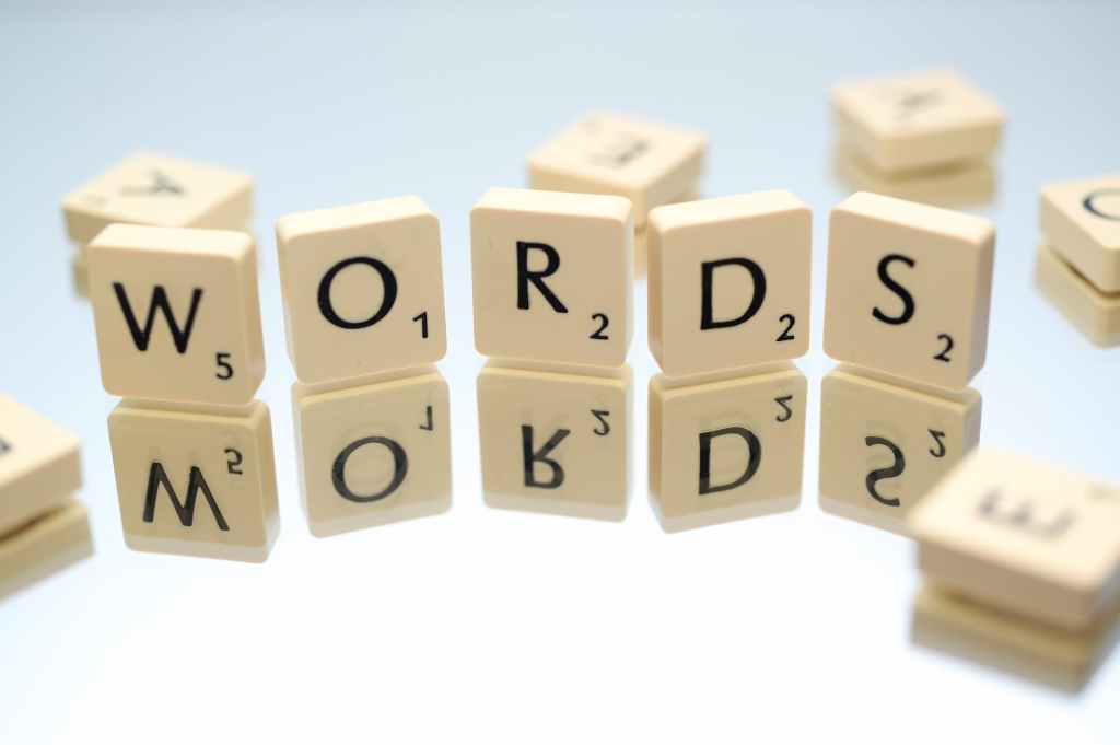 Letters from a Scrabble game, spelling "words"